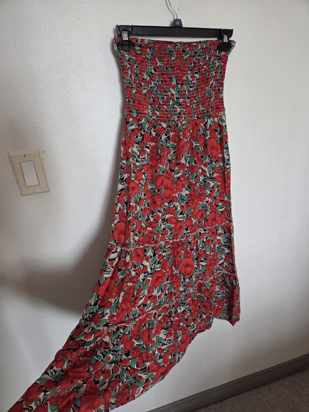 Red Floral Strapless Dress